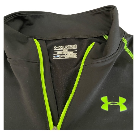 Under Armour Men’s XXL ColdGear ¼ Zip Pullover Black Neon Green Athletic Top EUC - Picture 2 of 14